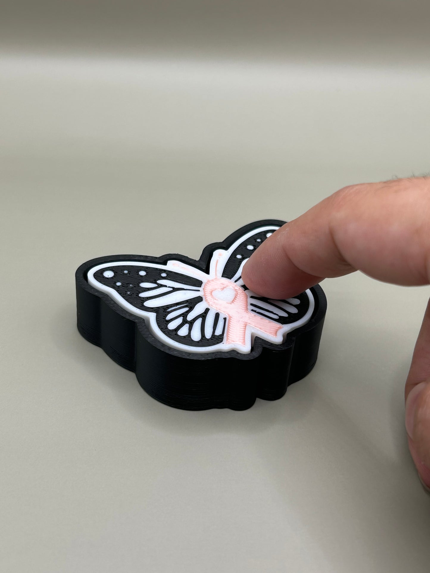 3D printed Breast cancer awareness butterfly fidget clicker